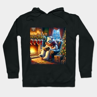 Winter Tales - Merry Cozy Polar Bear Reading by the Fireplace Hoodie